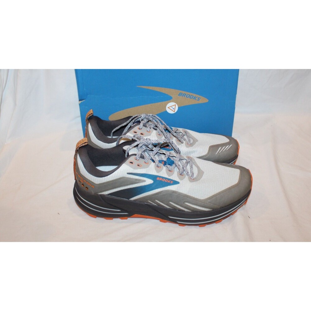 Brooks Men Cascadia 16 Blue Gray Orange Men's Trail Running Shoes NIB 11.5 WIDE